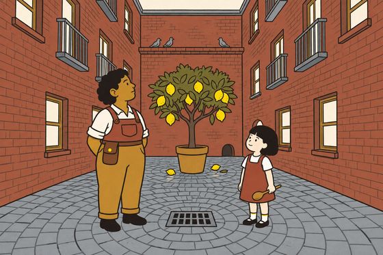 Mum and Pim listen to the courtyard’s echoes beside the lemon tree and grate.