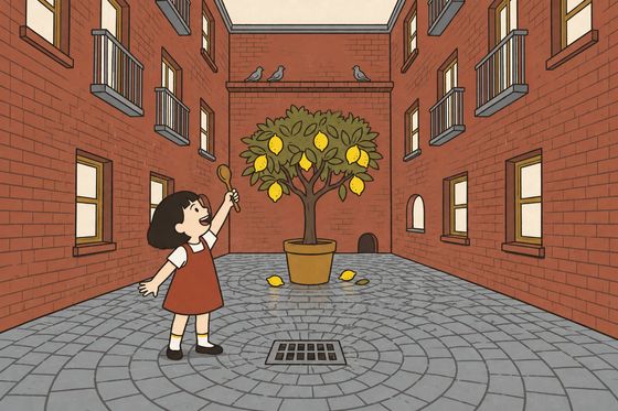 In the same Middle courtyard, Pim stands on the cobbles holding her wooden spoon upright and calling the final word toward the open sky.